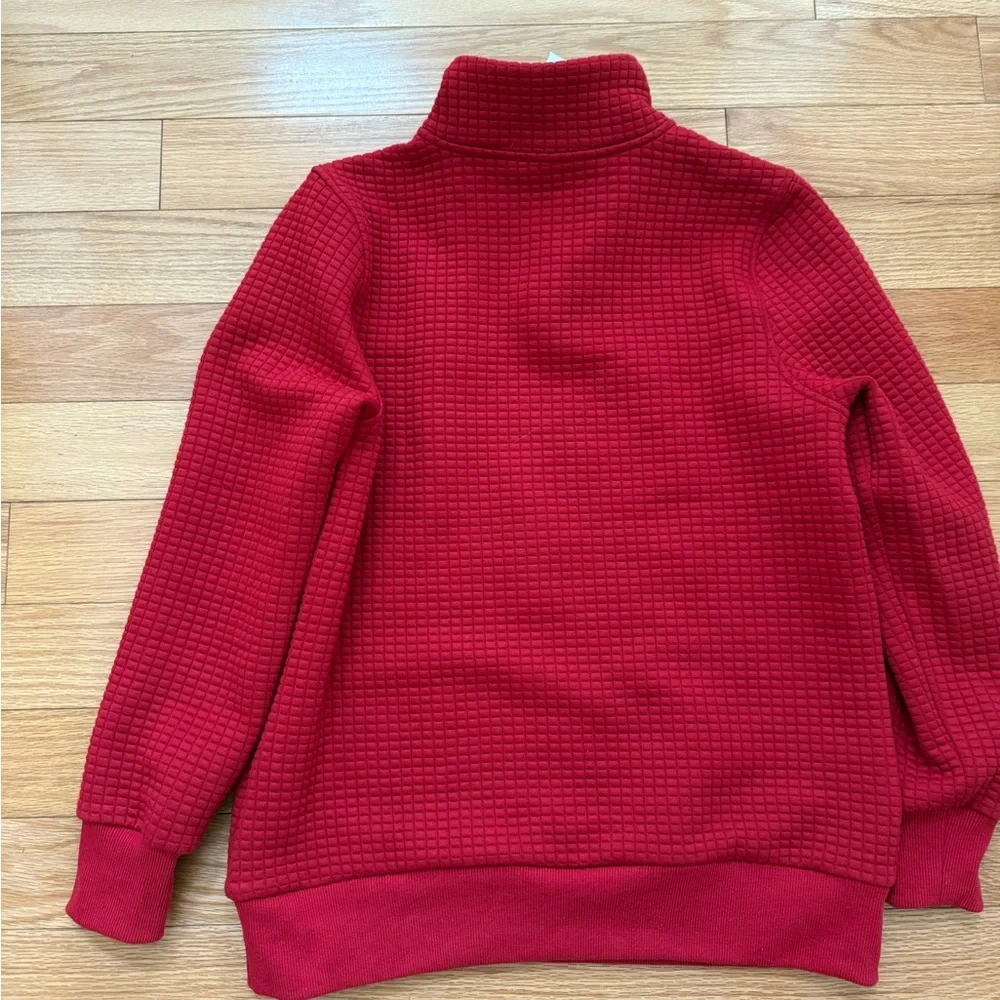 Women's Red Button-Up Pullover - Picture 5 of 6